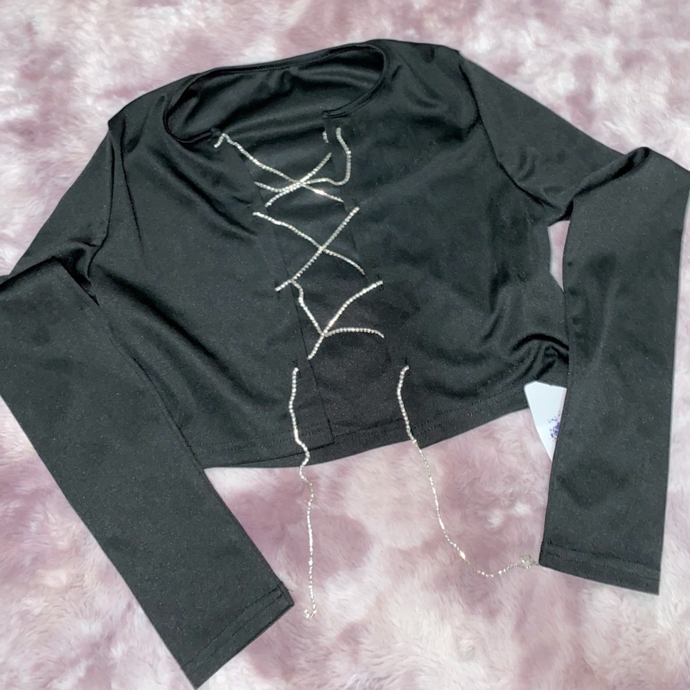 Laced up long sleeve crop top